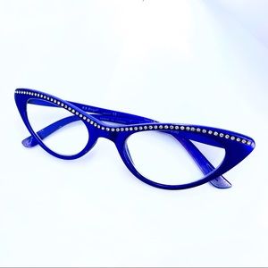 Cobalt blue cat eye readers with rhinestones +2.00